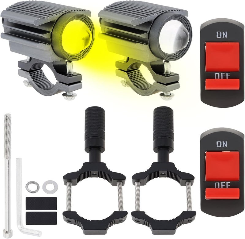 Windance 2PCS Motorcycle LED Headlight,4 Modes Hi/Lo Beam Yellow White 6500K waterproof Aux Spotlight for Tractor Truck/ATV UTV SUV/Boat 9V-85V (Gray2pcs+Bracket) - Image 1